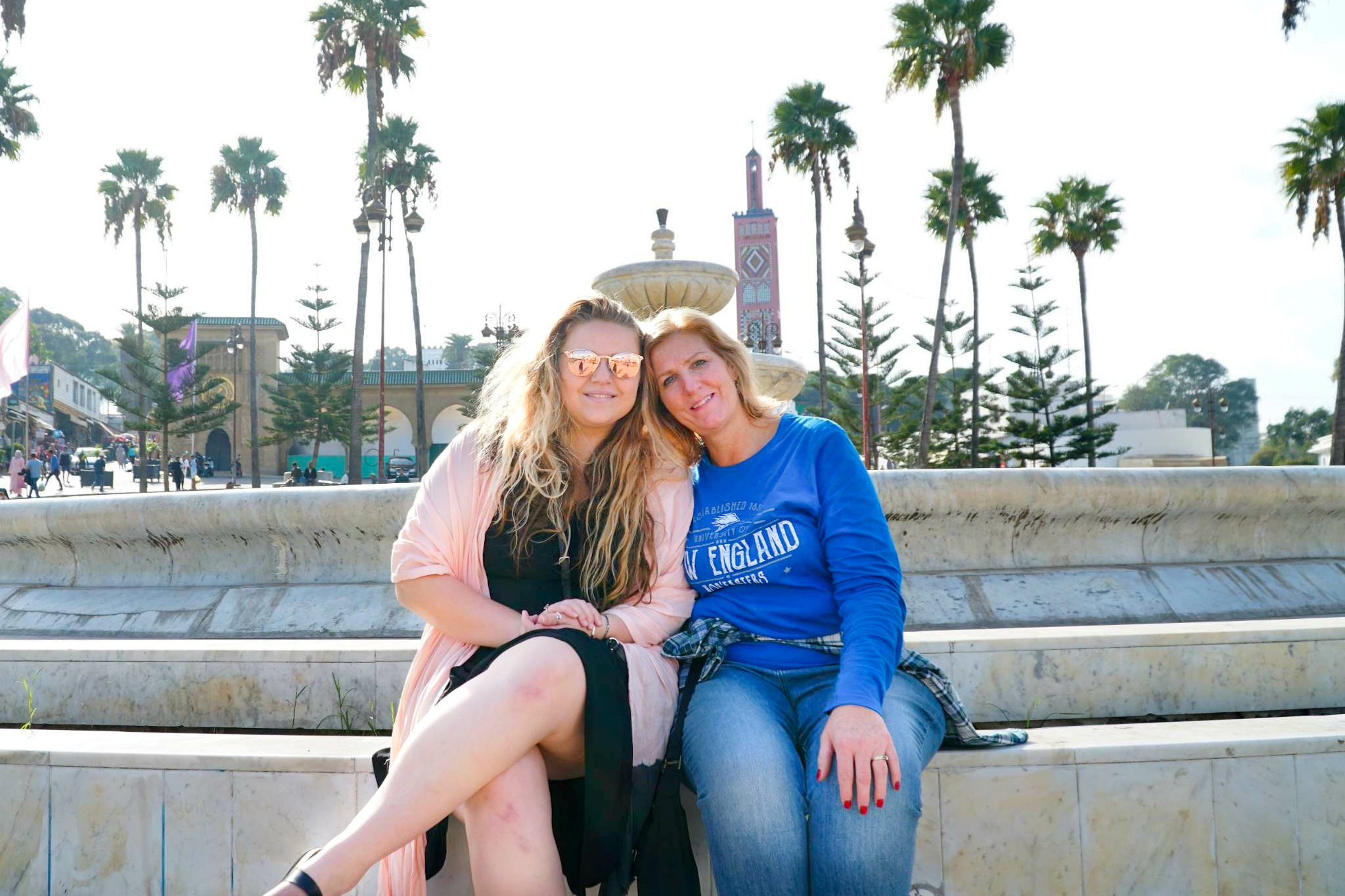 Grace Scanlon with her mother in Tangier's Grand Socco.