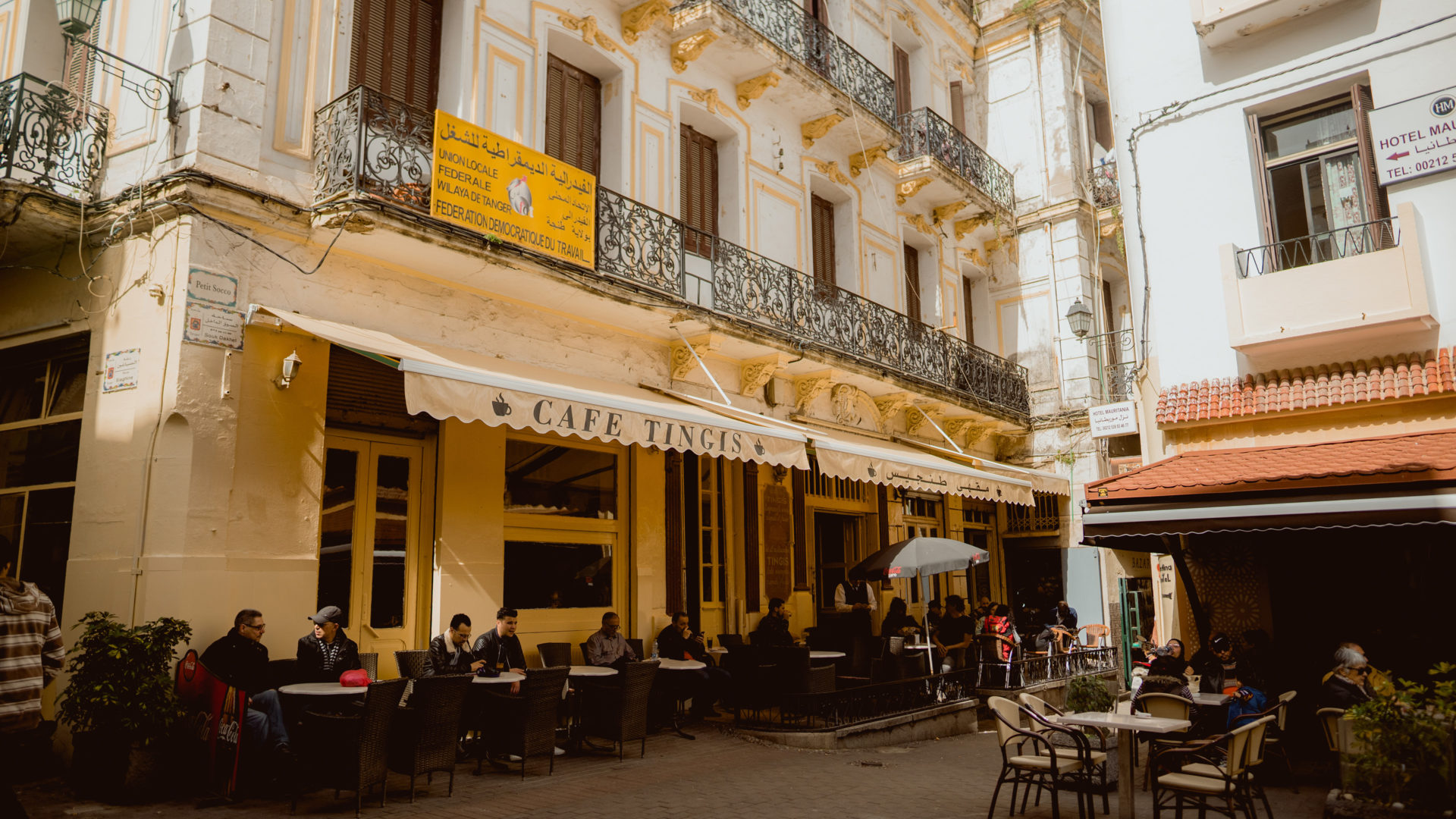 Café Tingis to the left and Café Central to the right.